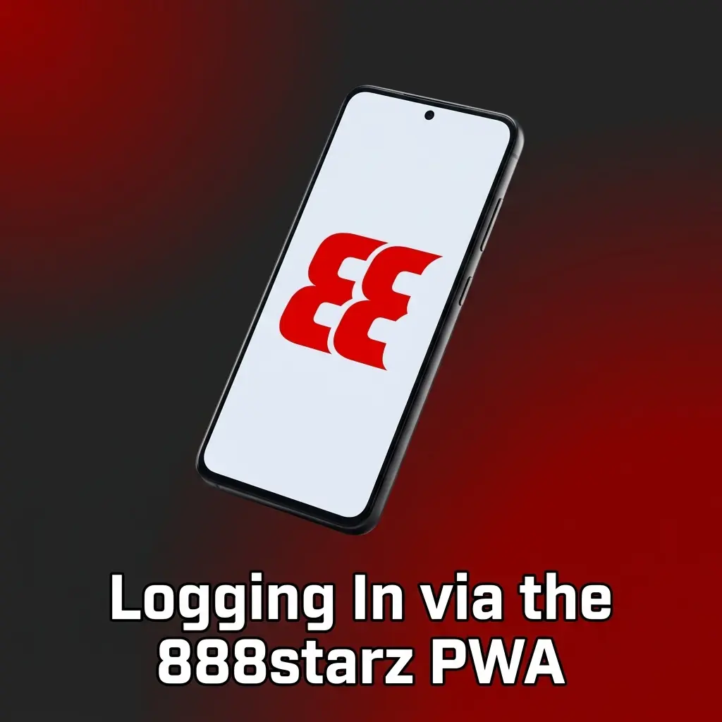 888starz PWA login screen showing email and password fields with Log In button for account access