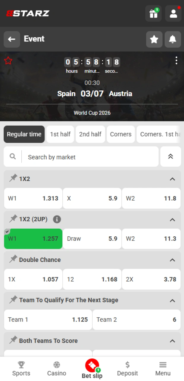 Move your selected betting odds straight to the 888starz coupon in the app.