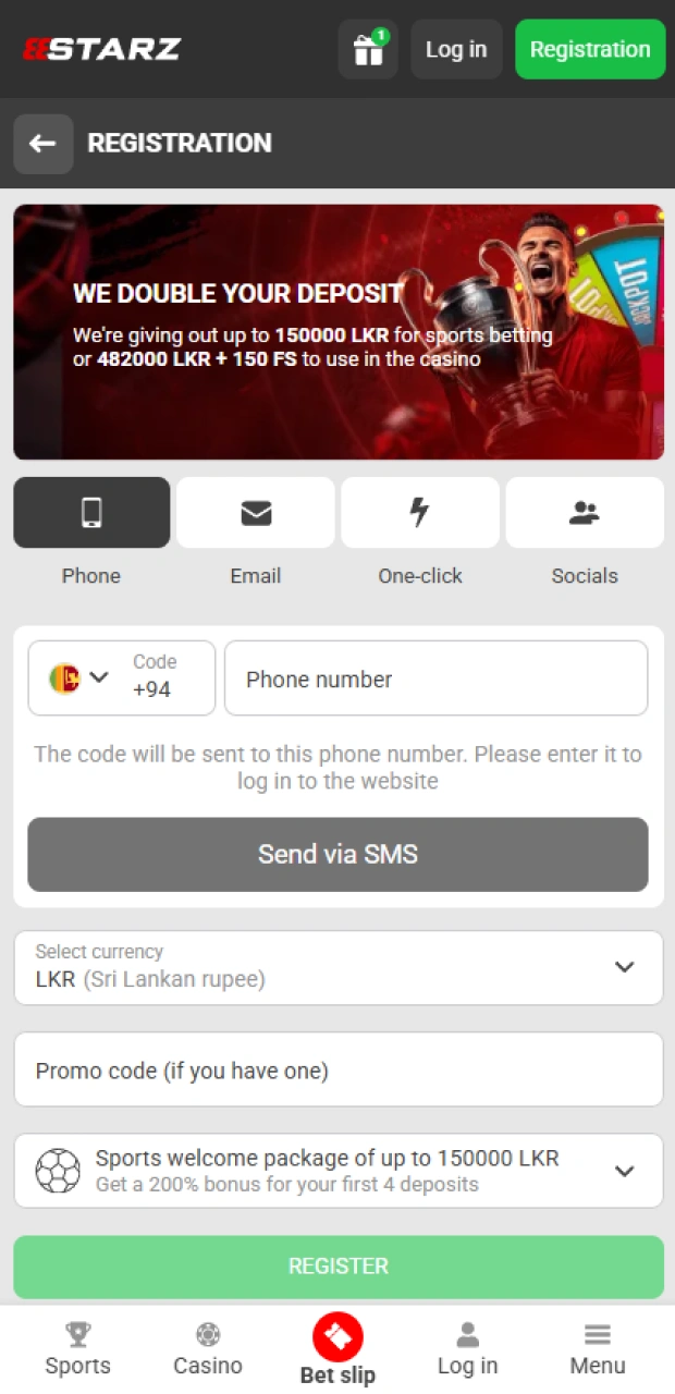 Fill out the registration form within the 888starz mobile client.
