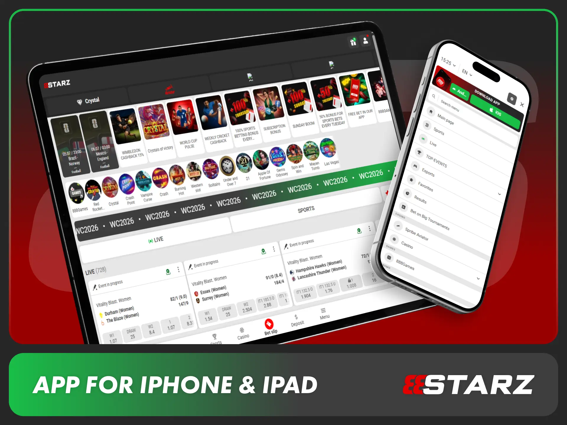 Launch the 888starz application on your iOS smartphone or tablet.