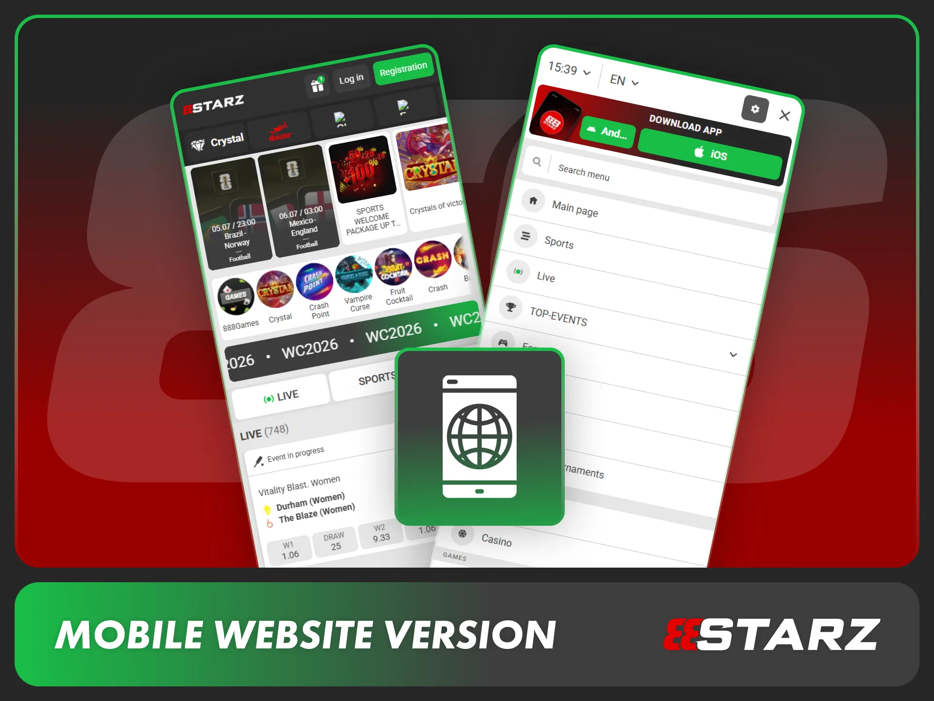 Switch to the mobile browser version of the 888starz online platform.