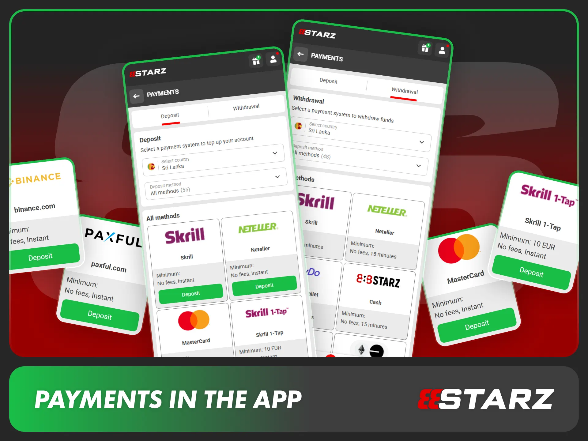 Deposit and withdraw funds using convenient payment methods in the 888starz app.