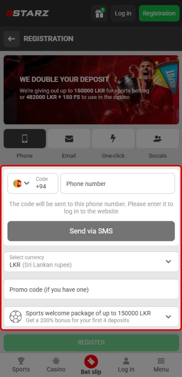 Provide your personal information during the 888starz app registration process.