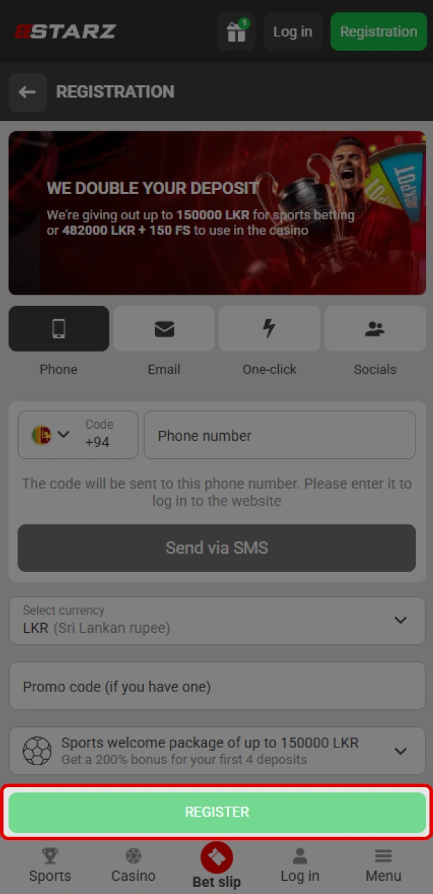 Create a secure password for your new 888starz profile during app registration.