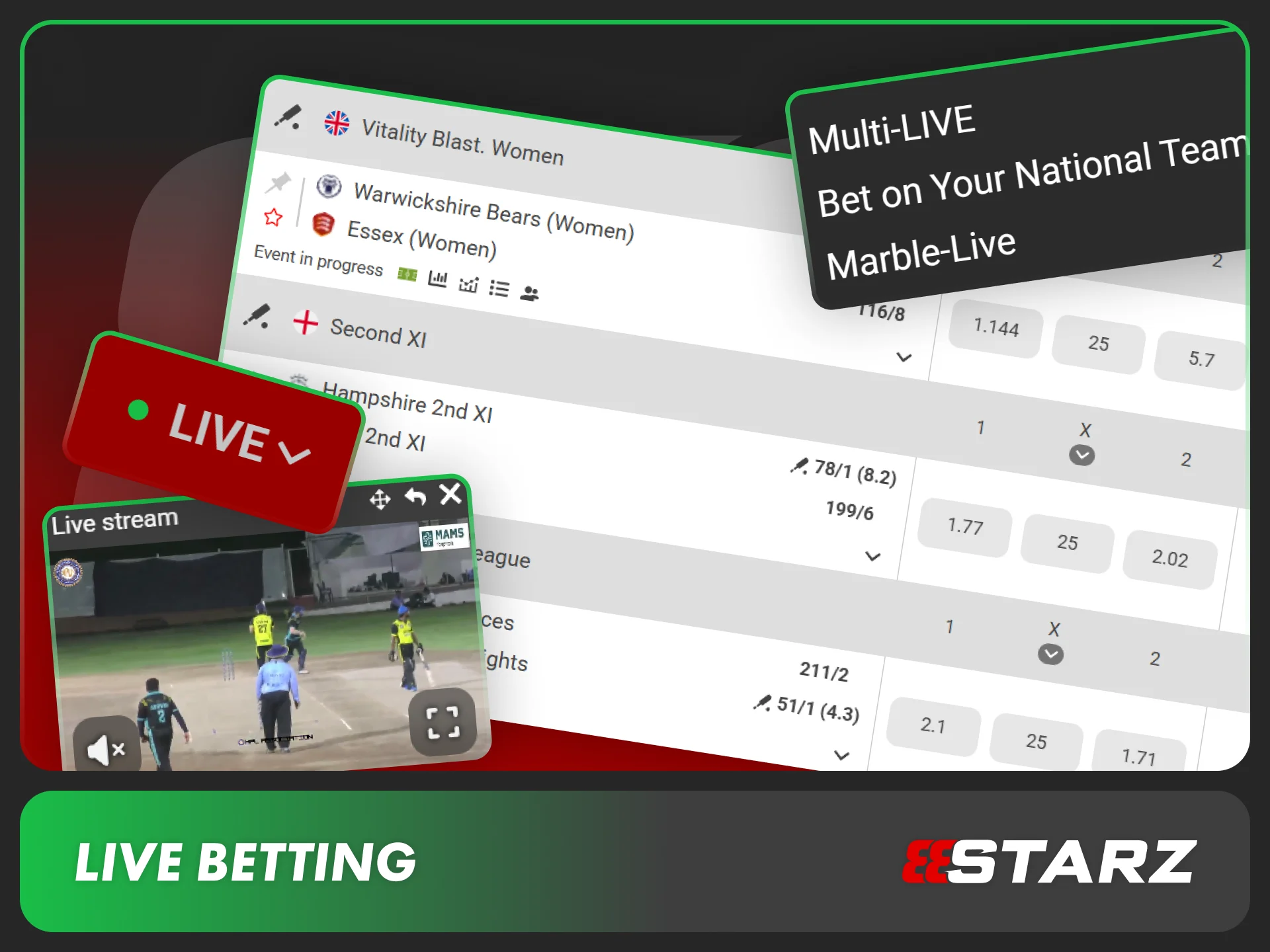 Try interactive live betting on various popular sports at 888starz.