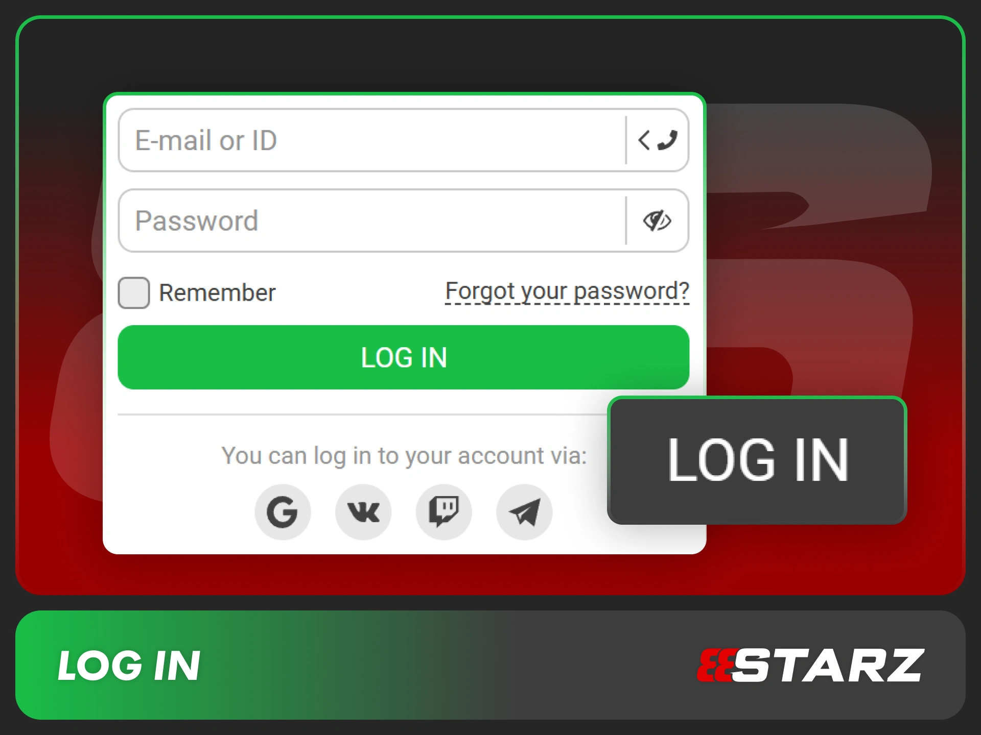 Access your profile and log in to 888starz now.