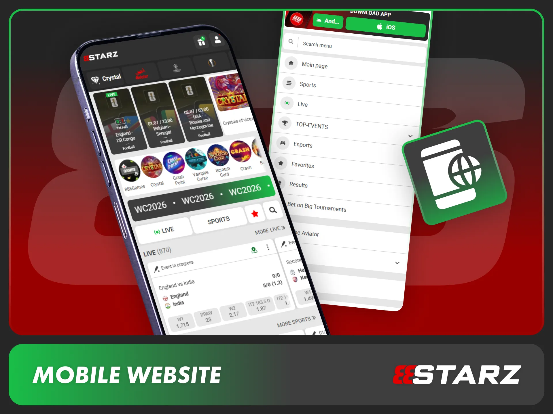 Visit the 888starz mobile website to place bets anytime.