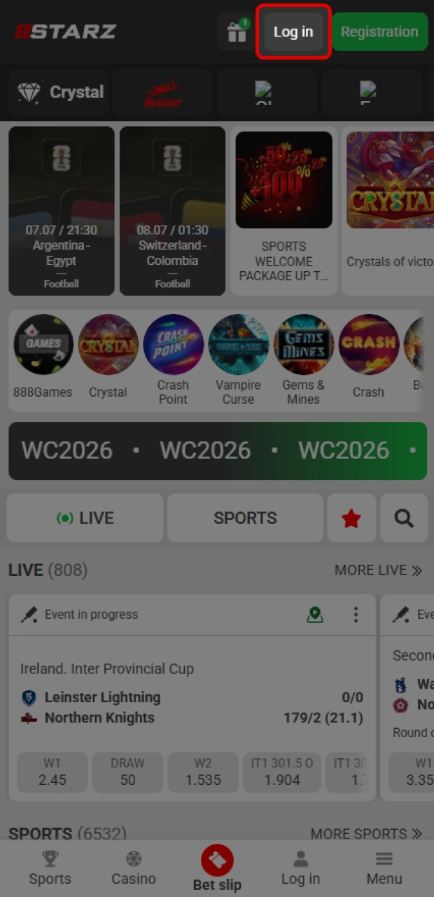 Initiate the login procedure on the official 888starz platform.