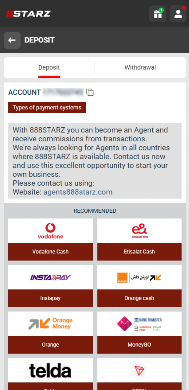 Transfer initial funds to trigger the registration bonus at 888starz.